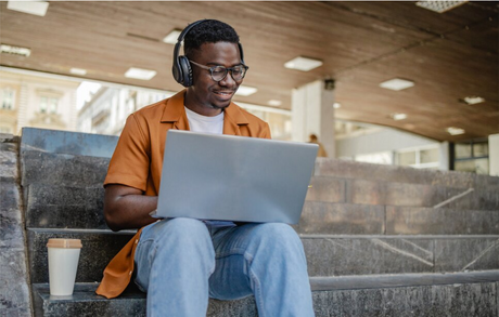 student working on laptop